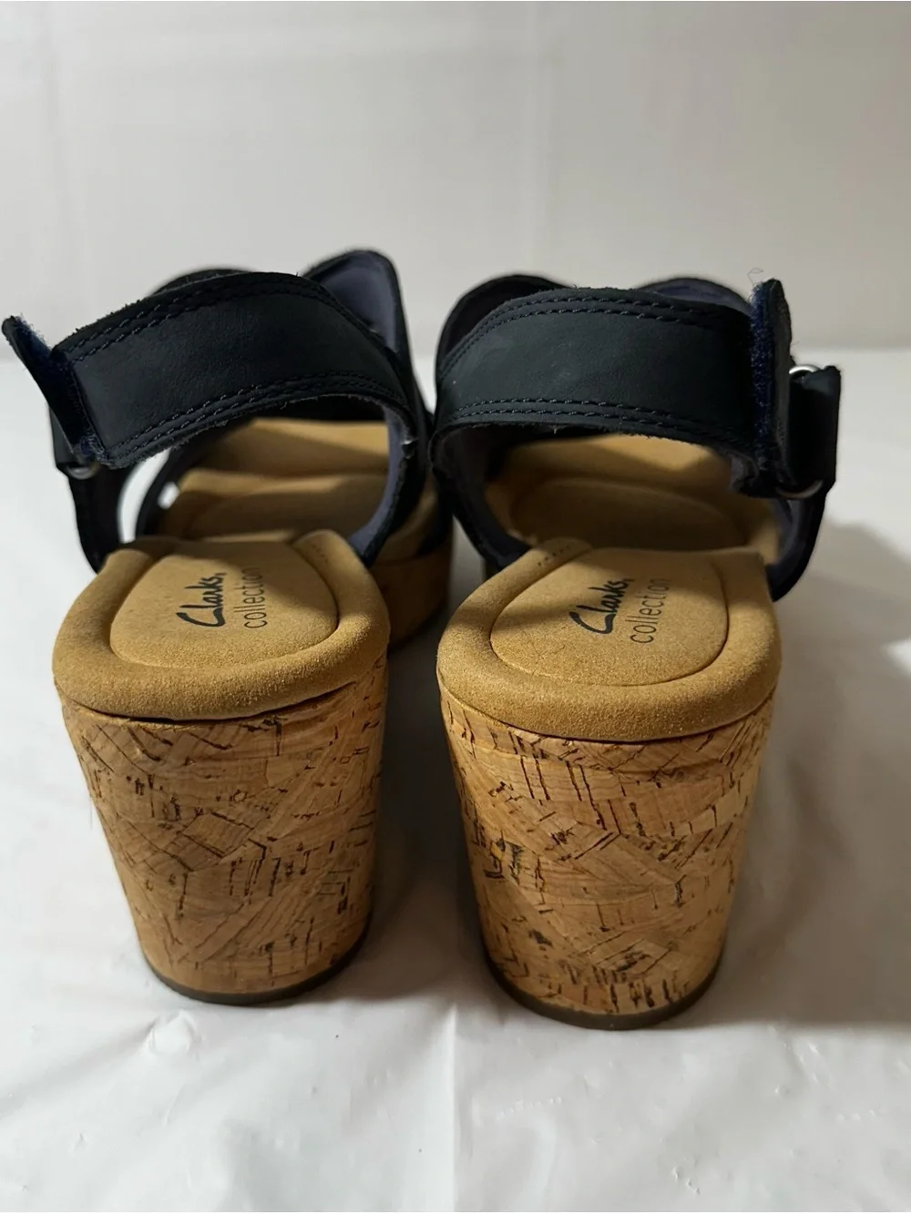 Clarks‎ Black Suede Cork Wedge Sandals Size 11